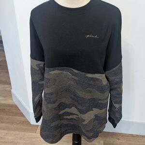 Victoria's Secret PINK Black & Olive Camo Colorblock Crewneck Sweatshirt